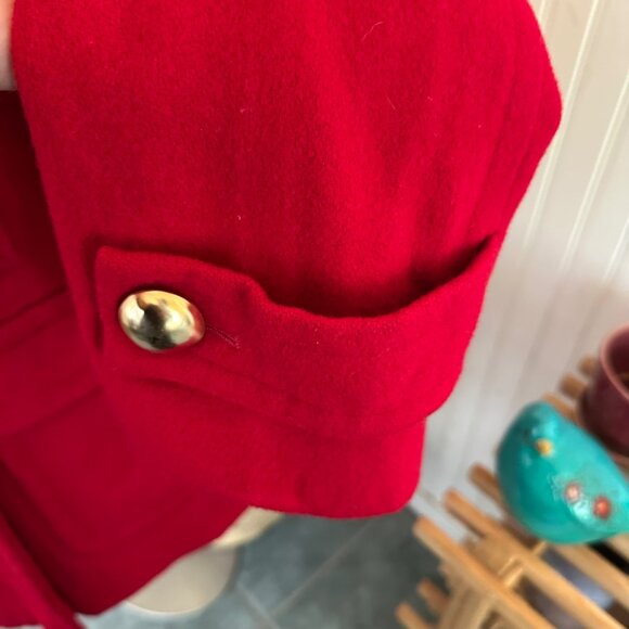Womens Red Double-Breasted Wool Coat By Via Spiga W/ Gold Buttons Size 14 - Picture 9 of 15